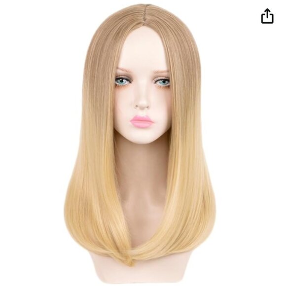 Blonde Ombre Synthetic Medium Length Straight Hair Wig Costume Cosplay - Picture 1 of 3